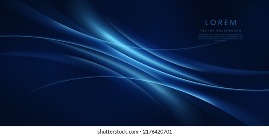 Abstract technology futuristic glowing blue curved line on dark blue background. Vector illustration