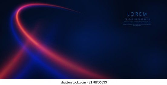 Abstract technology futuristic glowing blue and red  light lines with speed motion blur effect on dark blue background. Vector illustration