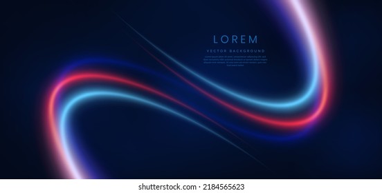 Abstract technology futuristic glowing blue and red  light lines with speed motion blur effect on dark blue background. Vector illustration