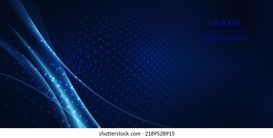 Abstract technology futuristic glowing blue curved line on dark blue background. Vector illustration