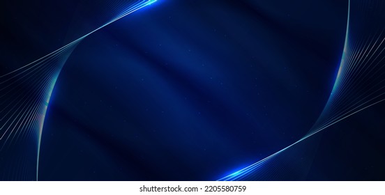 Tecnología abstracta líneas futuristas brillantes azules y rojas de luz con efecto de borroso de movimiento de velocidad sobre fondo azul oscuro. Ilustración del vector