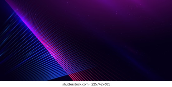 Abstract technology futuristic glowing blue and pink  light lines with speed motion blur effect on dark blue background. Vector illustration