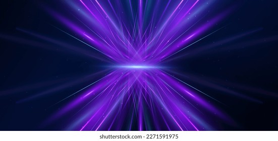 Abstract technology futuristic glowing blue and purple light ray with speed motion blur effect on dark blue background. Vector illustration