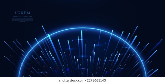 Resumen de tecnología líneas de luz azul futurista brillante con efecto de alta velocidad sobre fondo azul oscuro. Ilustración del vector