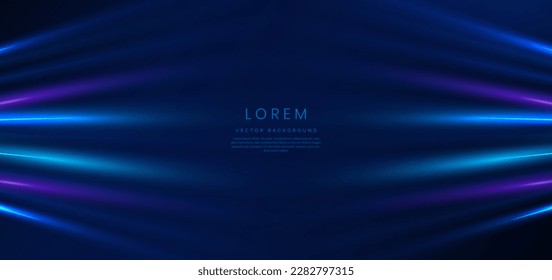Abstract technology futuristic glowing blue and purple light lines on dark blue background. Vector illustration