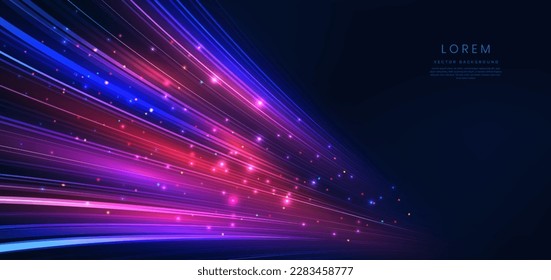 Abstract technology futuristic glowing blue and red light curved lines with high-speed effect on dark blue background. Vector illustration