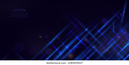 Abstract technology futuristic glowing blue light diagonal lines with effect on dark blue background. Vector illustration