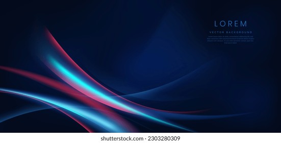 Abstract technology futuristic glowing blue and red curved line on dark blue background. Vector illustration