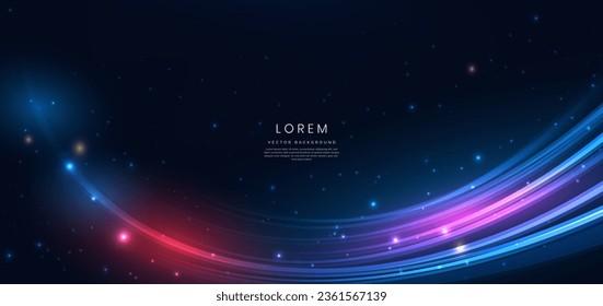 Abstract technology futuristic glowing blue and red light curved lines with high-speed effect on dark blue background. Vector illustration