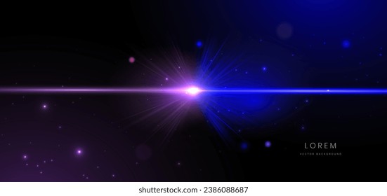 Abstract technology futuristic glowing blue and purple light ray on black background with lighting effect. Vector illustration