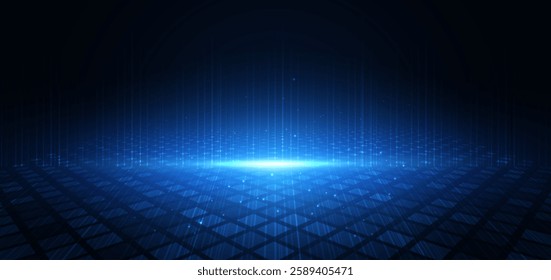 Abstract technology futuristic glowing blue lines on dark blue background. Concept communication, technology motion hi-speed. Vector illustration