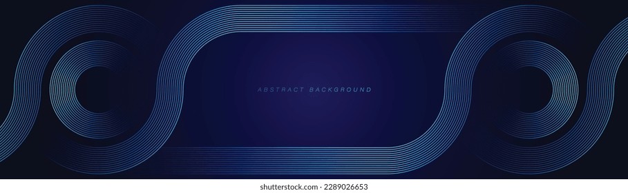 Resumen de la tecnología líneas de círculo futuristas brillantes sobre fondo azul oscuro. Diseño de líneas de rayas geométricas. Líneas azules brillantes modernas. Plantilla de banner horizontal. Ilustración del vector