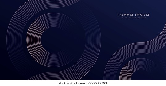 Resumen de la tecnología líneas de círculo futuristas brillando sobre fondo oscuro. Diseño de líneas de rayas geométricas. Líneas doradas brillantes modernas. Demanda para afiche, banner, folleto, portada, web. Ilustración del vector