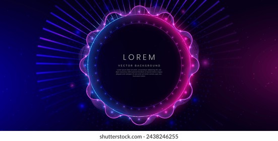 Abstract technology futuristic glowing circle blue and pink  light lines with cyber concept effect on dark blue background. Vector illustration