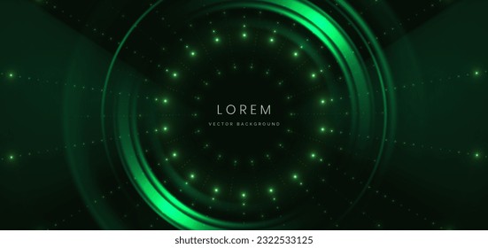 Abstract technology futuristic glowing dot neon green light ray on dark green background with lighting effect. Vector illustration ஸ்டாக் வெக்டர்