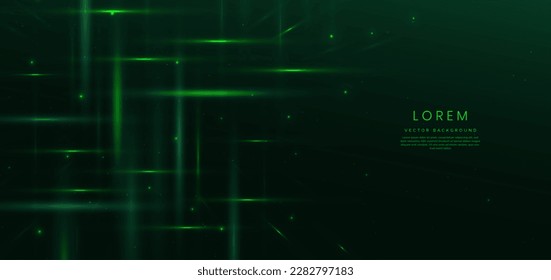 Abstract technology futuristic glowing green light lines with high-speed effect on dark green background. Vector illustration