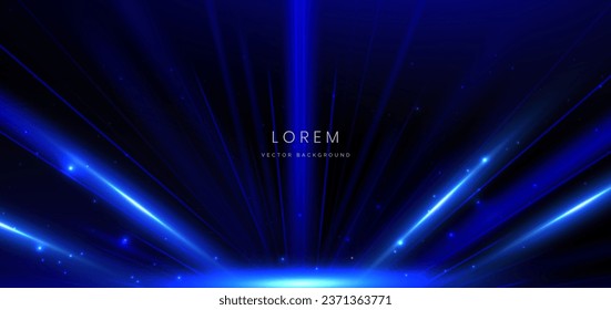 Abstract technology futuristic glowing lines neon blue light ray on dark blue background with lighting effect. Vector illustration