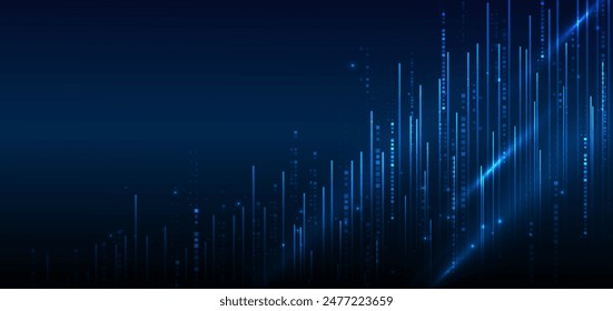 Abstract technology futuristic glowing lines neon blue light ray on dark blue background with square pattern digital element. Vector illustration