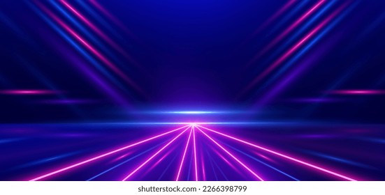 Abstract technology futuristic glowing neon blue and pink light lines with speed motion movingon dark blue background. Vector illustration