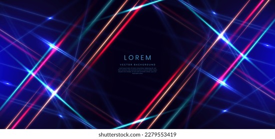 Abstract technology futuristic glowing neon blue and red light lines with speed motion movingon dark blue background. Vector illustration