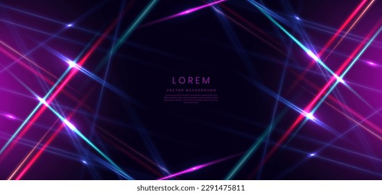 Abstract technology futuristic glowing neon blue and red light lines with speed motion movingon dark blue background. Vector illustration