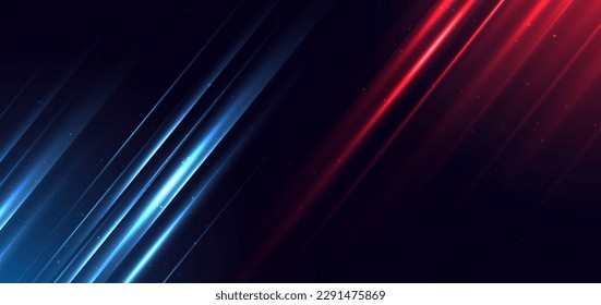 Abstract technology futuristic glowing neon blue and red light lines with speed motion movingon dark blue background with copy space for text. Vector illustration