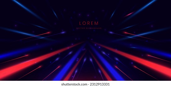 Abstract technology futuristic glowing neon blue and red light lines with speed motion movingon dark blue background. Vector illustration