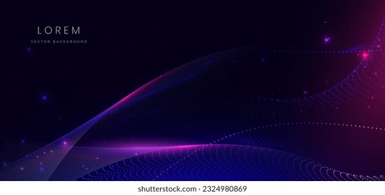 Abstract technology futuristic glowing neon blue and pink wave light lines with speed motion moving on dark blue background. Vector illustration