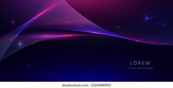 Abstract technology futuristic glowing neon blue and pink wave light lines with speed motion moving on dark blue background. Vector illustration