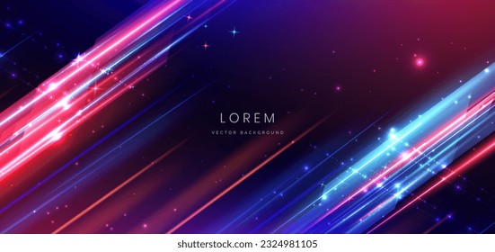 Abstract technology futuristic glowing neon blue and red light ray on dark blue background with lighting effect. Vector illustration