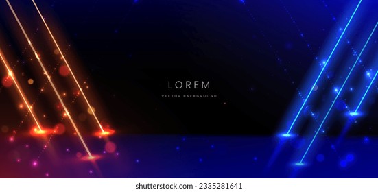 Abstract technology futuristic glowing neon blue and orange light ray on dark blue background with lighting effect. Vector illustration