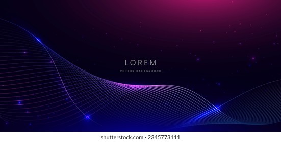 Abstract technology futuristic glowing neon blue and pink wave light lines with speed motion moving on dark blue background. Vector illustration