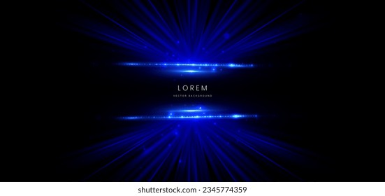 Abstract technology futuristic glowing neon blue light ray on black background with lighting effect. Vector illustration