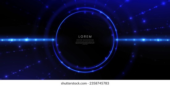 Abstract technology futuristic glowing neon circle frame blue light ray on dark blue background with lighting effect. Vector illustration