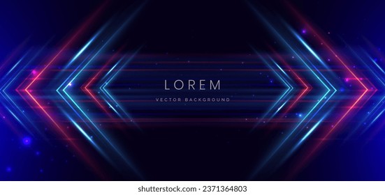 Abstract technology futuristic glowing neon arrow blue and red light lines with speed motion moving on dark blue background. Vector illustration