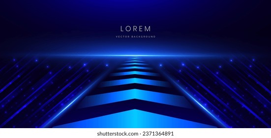 Abstract technology futuristic glowing neon arrow blue light ray with speed motion movingon dark blue background. Vector