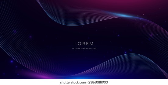Abstract technology futuristic glowing neon blue and pink wave light lines with speed motion moving on dark blue background. Vector illustration