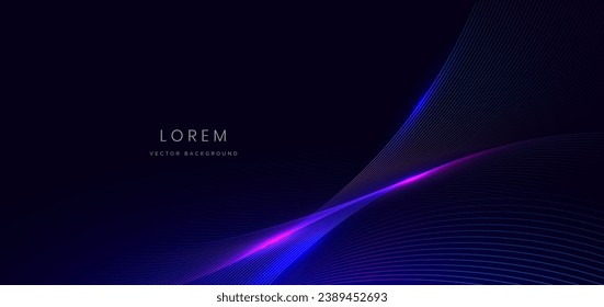 Abstract technology futuristic glowing neon blue and pink wave light lines with speed motion moving on dark blue background. Vector illustration
