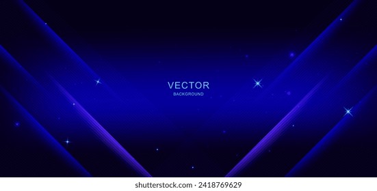 Abstract technology futuristic glowing neon light ray on dark blue background with diagonal strip lines and lighting effect. Vector illustration