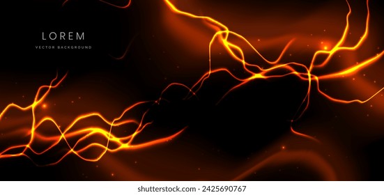 Abstract technology futuristic glowing neon orange lightning light effect  on black background. Vector illustration