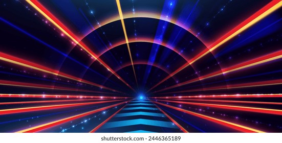 Abstract technology futuristic glowing neon blue and red light ray with speed motion movingon dark blue background. Vector