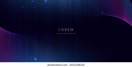 Abstract technology futuristic glowing neon blue and pink wave light lines with speed motion moving on dark blue background. Vector illustration