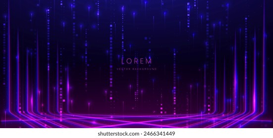Abstract technology futuristic glowing neon blue and pink light lines with speed motion moving on dark blue background with lighting effect. Vector illustration