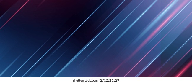 Abstract technology futuristic glowing neon blue and red light lines with speed motion movingon dark blue background with copy space for text. Vector illustration