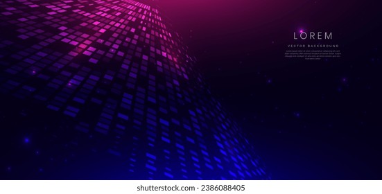 Abstract technology futuristic glowing square pattern neon blue and pink with speed motion moving on dark blue background. Vector illustration