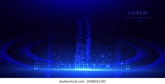 Abstract technology futuristic glowing square pattern neon blue on dark blue background. Vector illustration