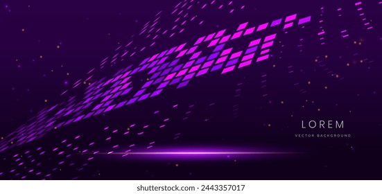 Abstract technology futuristic glowing square pattern neon pink on dark purple background. Vector illustration
