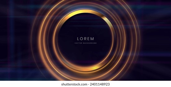 Abstract technology futuristic gold circles neon glowing and light lines effect on dark blue background. Vector illustration