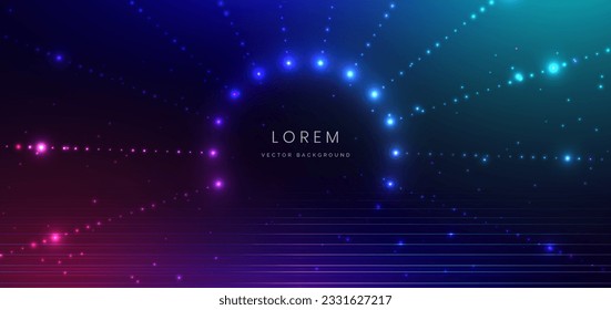 Abstract technology futuristic horizontal glowing lines neon blue and pink light ray on dark blue background with lighting effect. Vector illustration