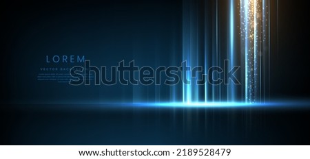 Abstract technology futuristic light blue stripe vertical lines light on blue background with gold lighting effect sparkle. Vector illustration
